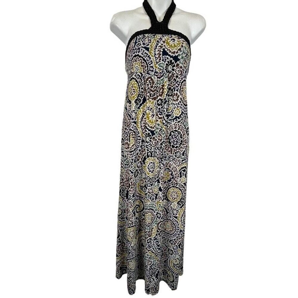 Elle Womens Halter Top Jersey Knit Stretch Knit Maxi Print Dress sz Small S
